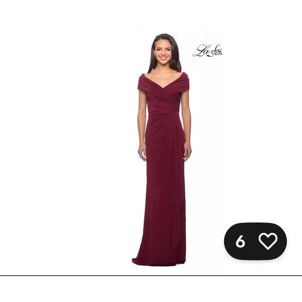 La Femme Burgundy Off-Shoulder Maxi Dress